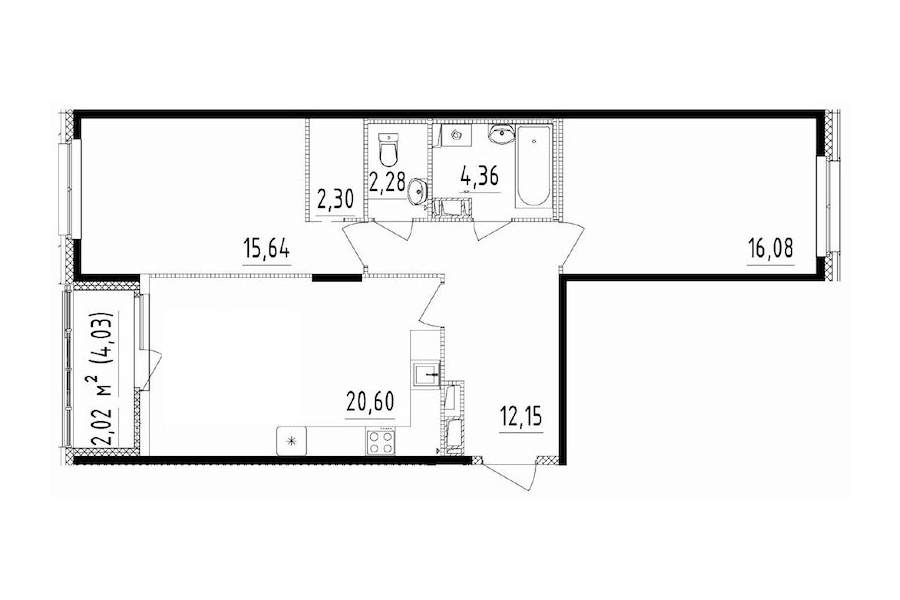 2-комнатная квартира 77.44 м², 12/14 эт., ЖК «Чёрная речка(Nordest)»